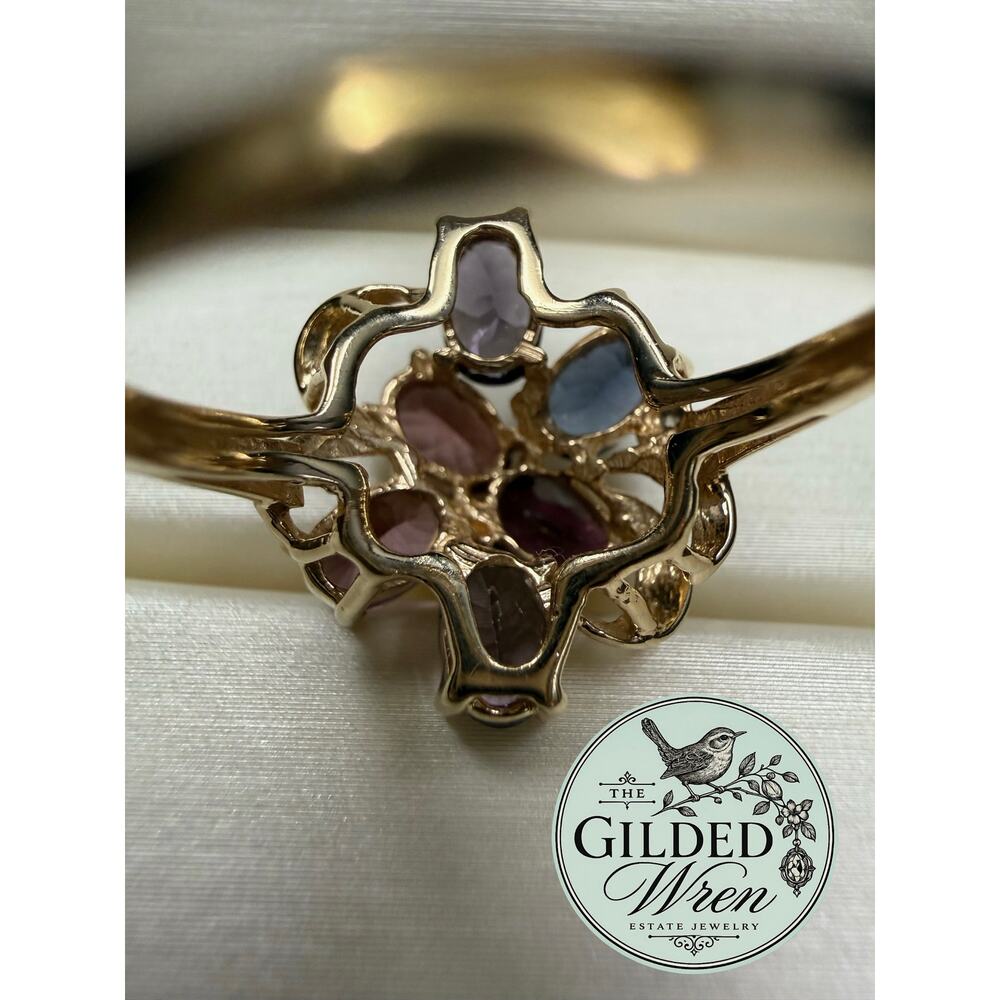 Vintage 14K Gold Multicolor Spinel Sapphire Cocktail Ring Mid Century Sz 6.75 - Picture 16 of 16